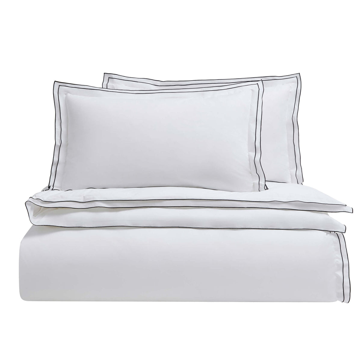 Pair of Alessia Embroided Edge 300 Thread Count Pillowcases - White/Black - DUSK