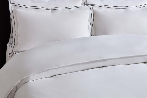 Pair of Alessia Embroided Edge 300 Thread Count Pillowcases - White/Black - DUSK