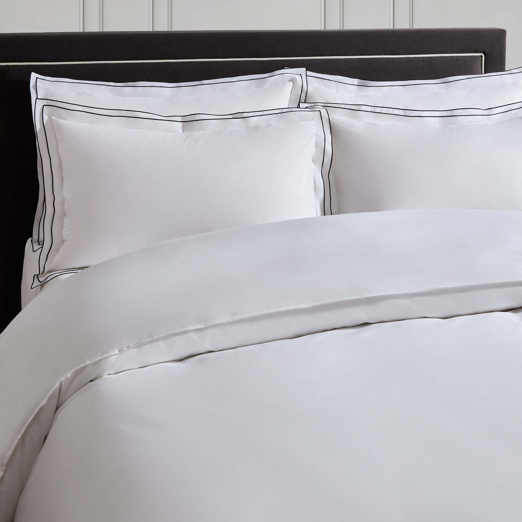 Pair of Alessia Embroided Edge 300 Thread Count Pillowcases - White/Black - DUSK