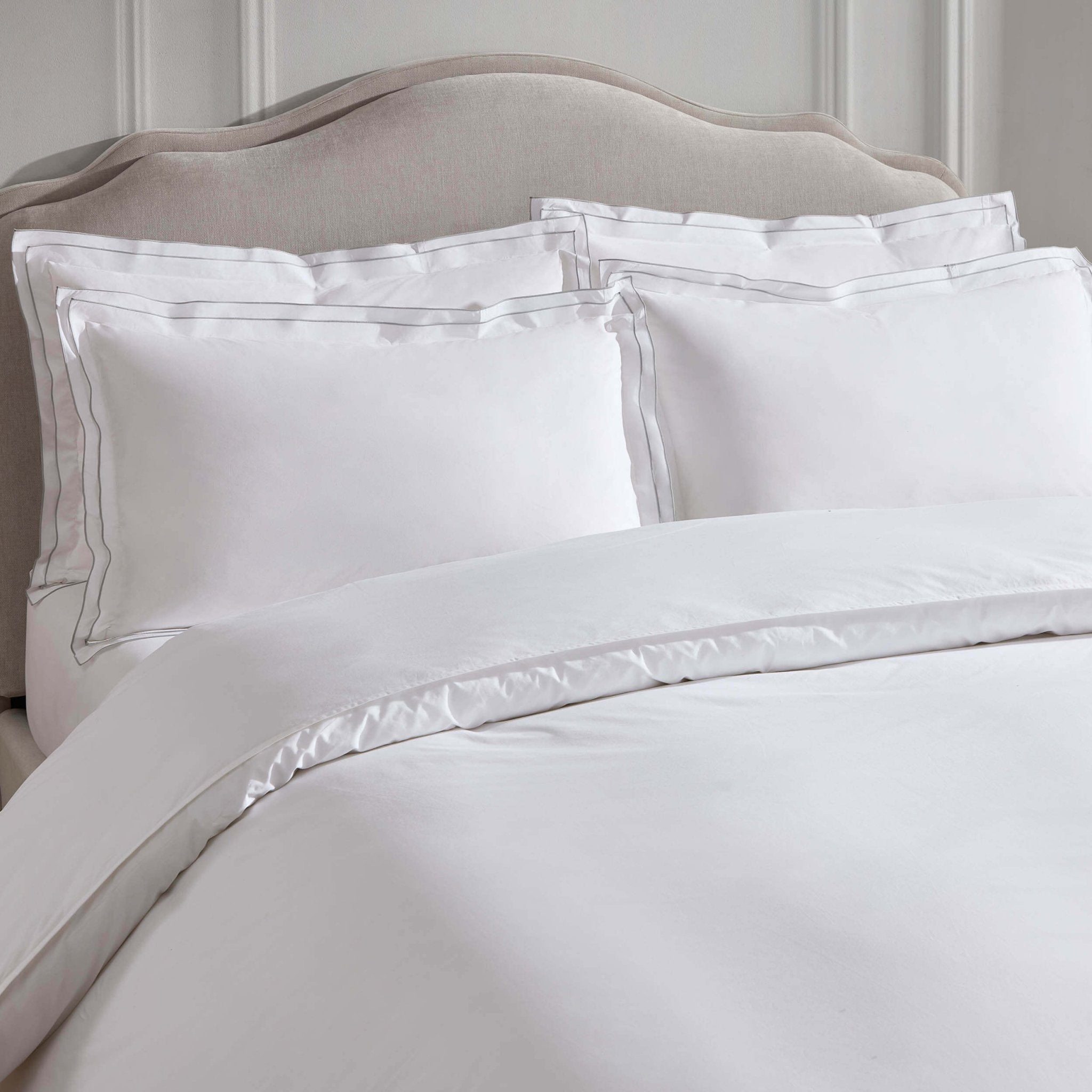 Pair of Alessia Embroidered Edge 300 Thread Count Pillowcases - White/Grey - DUSK