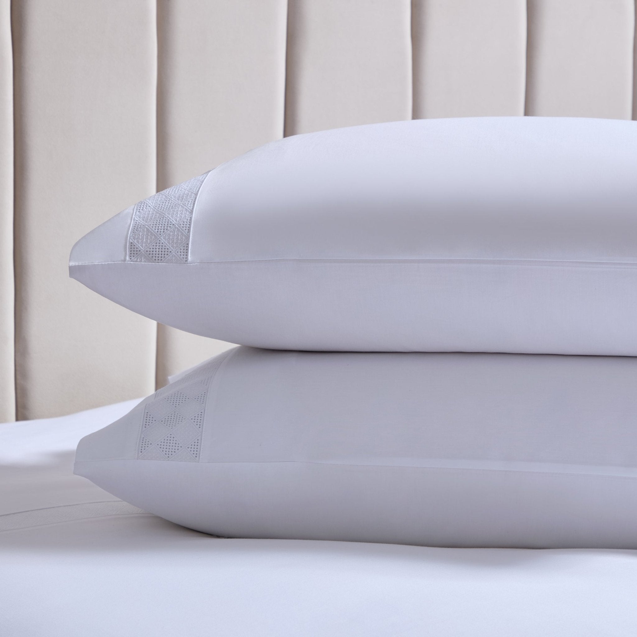 Pair of Alma 300 Thread Count Lace Insert Classic Pillowcases - Sateen - Off White - DUSK