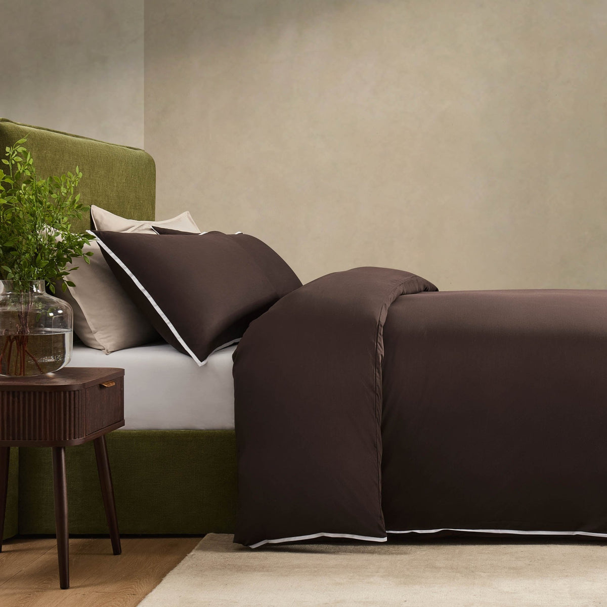Pair of Bamboo 300 Thread Count Supersoft Cotton Plain Dye Classic Pillowcases - Chocolate - DUSK