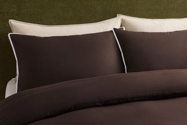 Pair of Bamboo 300 Thread Count Supersoft Cotton Plain Dye Classic Pillowcases - Chocolate - DUSK