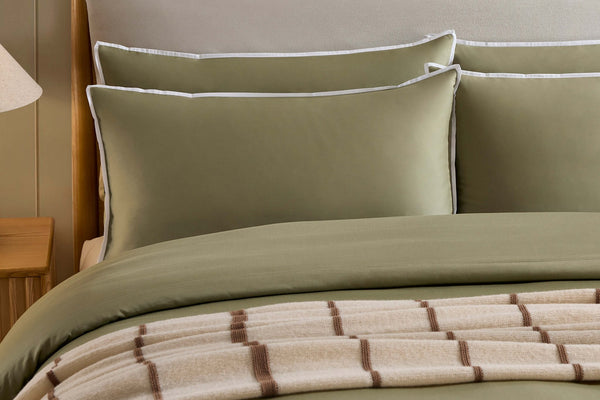 Pair of Bamboo Cotton Plain Dye Classic Pillowcases - Olive - DUSK