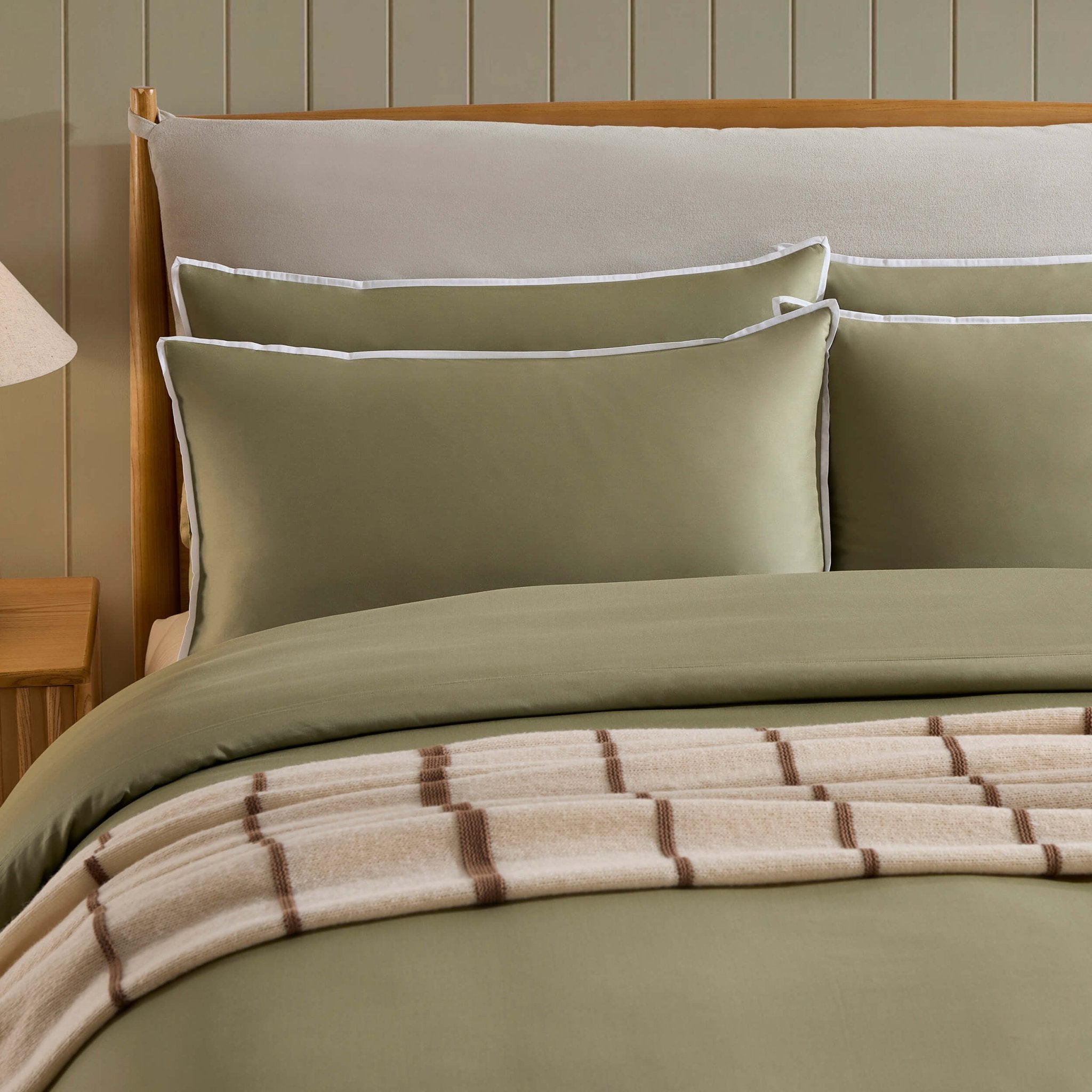Pair of Bamboo Cotton Plain Dye Classic Pillowcases - Olive - DUSK