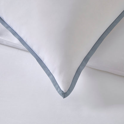 Pair of Bamboo Cotton Plain Dye Classic Pillowcases - White/Blue - DUSK