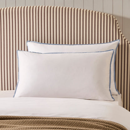Pair of Bamboo Cotton Plain Dye Classic Pillowcases - White/Blue - DUSK