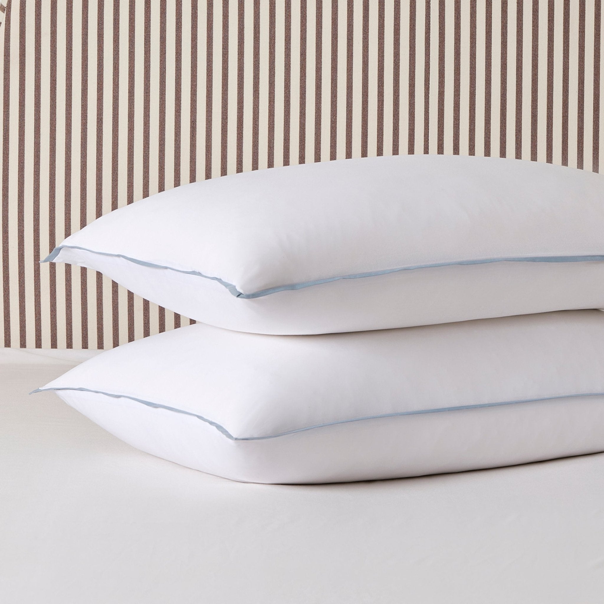 Pair of Bamboo Cotton Plain Dye Classic Pillowcases - White/Blue - DUSK