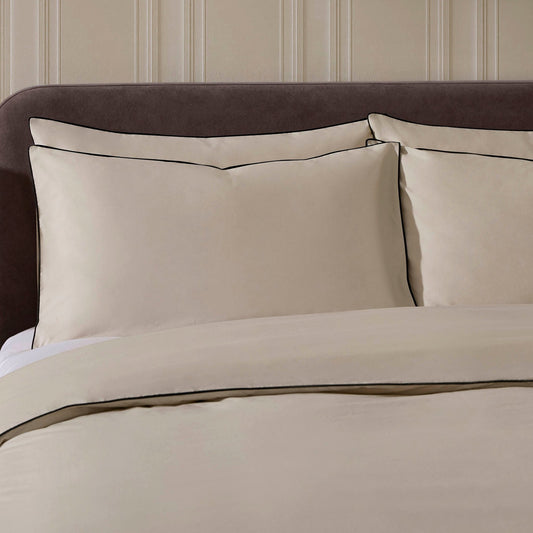 Pair Of Cambridge Pillowcases - 200 Thread Count - Cotton - Natural/Black - DUSK