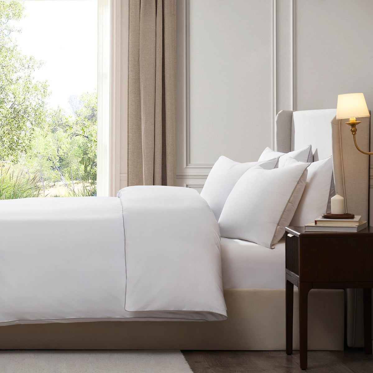 Pair of Cambridge Pillowcases - 200 Thread Count - Cotton - White/Grey - DUSK