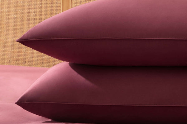 Pair of Cambridge Piped Edge Pillowcases - 200 Thread Count - Dark Berry - DUSK