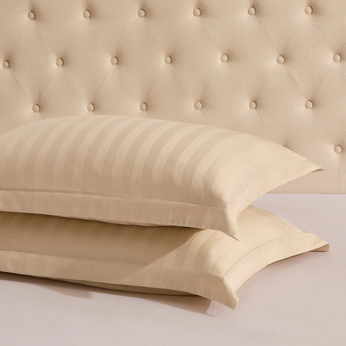 Pair of Hotel Satin Stripe 200 Thread Count Oxford Pillowcases - Champagne - DUSK