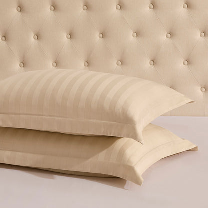 Pair of Hotel Satin Stripe 200 Thread Count Oxford Pillowcases - Champagne - DUSK