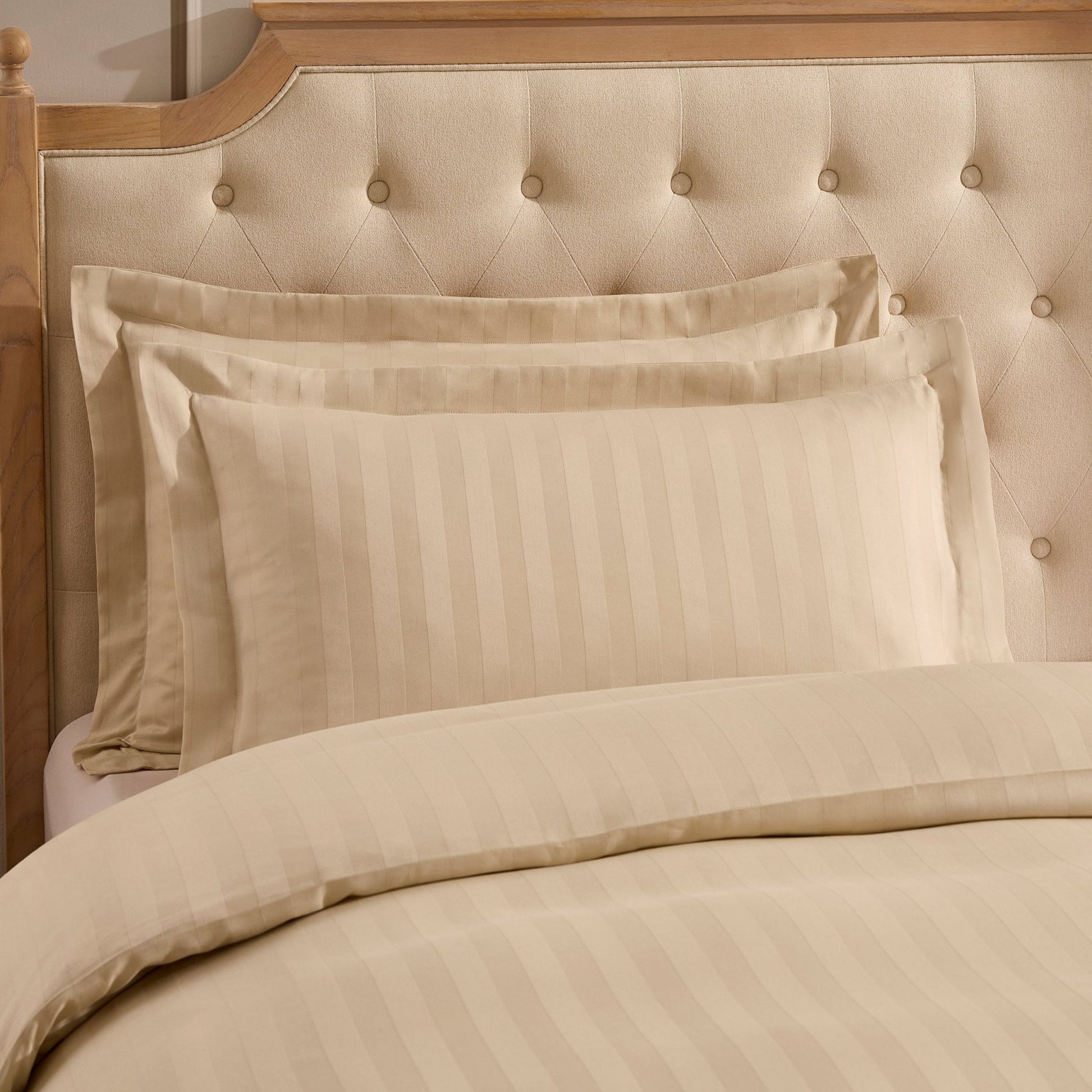Pair of Hotel Satin Stripe 200 Thread Count Oxford Pillowcases - Champagne - DUSK