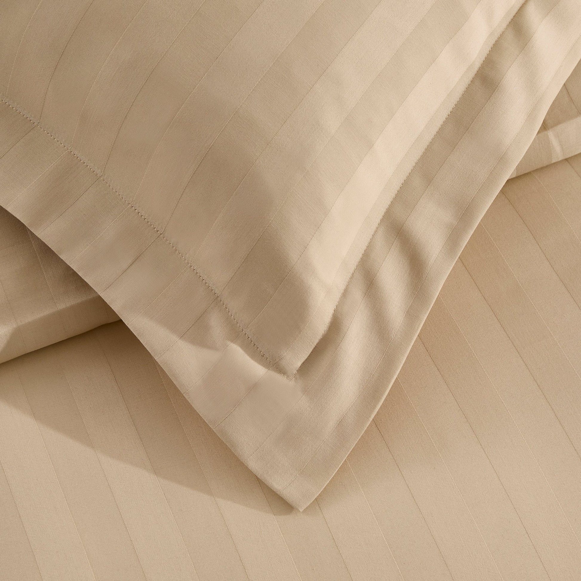 Pair of Hotel Satin Stripe 200 Thread Count Oxford Pillowcases - Champagne - DUSK