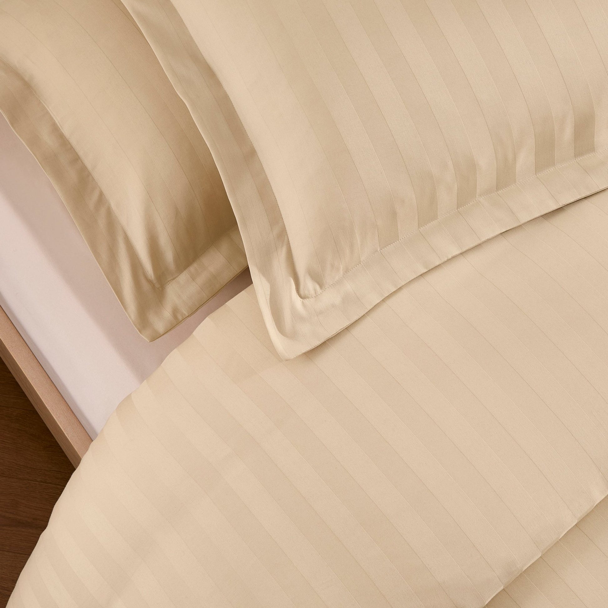 Pair of Hotel Satin Stripe 200 Thread Count Oxford Pillowcases - Champagne - DUSK