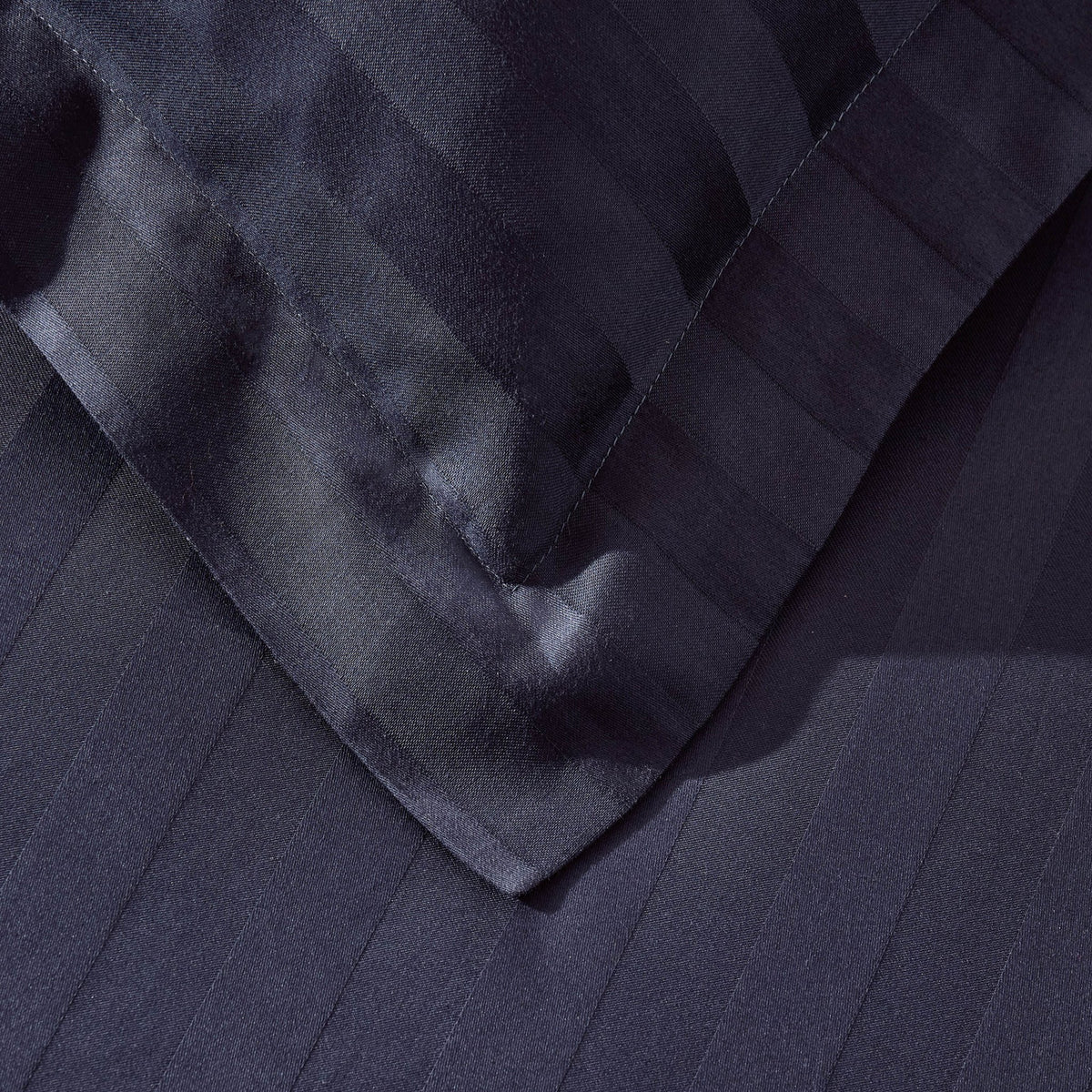 Pair of Hotel Satin Stripe 200 Thread Count Oxford Pillowcases - Navy - DUSK
