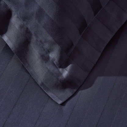 Pair of Hotel Satin Stripe 200 Thread Count Oxford Pillowcases - Navy - DUSK