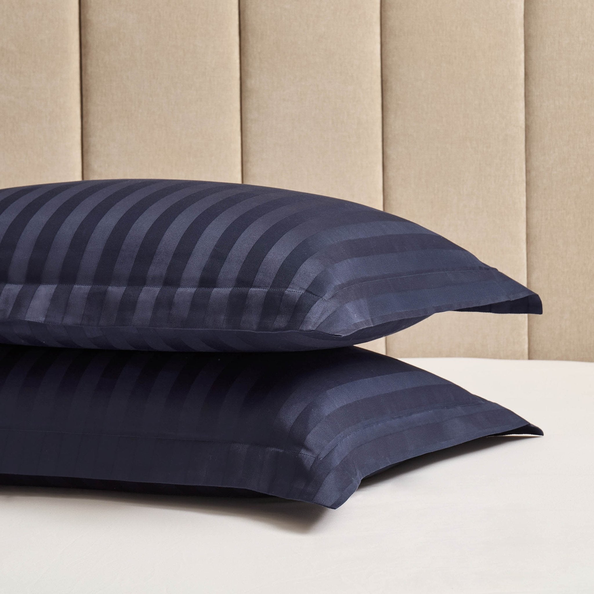 Pair of Hotel Satin Stripe 200 Thread Count Oxford Pillowcases - Navy - DUSK
