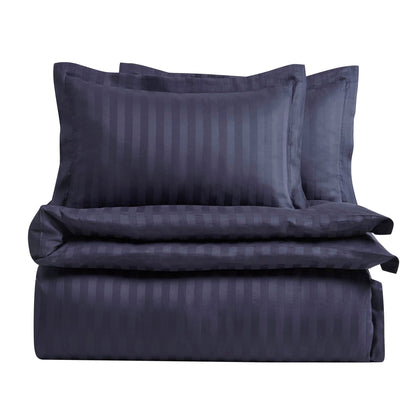 Pair of Hotel Satin Stripe 200 Thread Count Oxford Pillowcases - Navy - DUSK