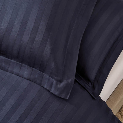 Pair of Hotel Satin Stripe 200 Thread Count Oxford Pillowcases - Navy - DUSK