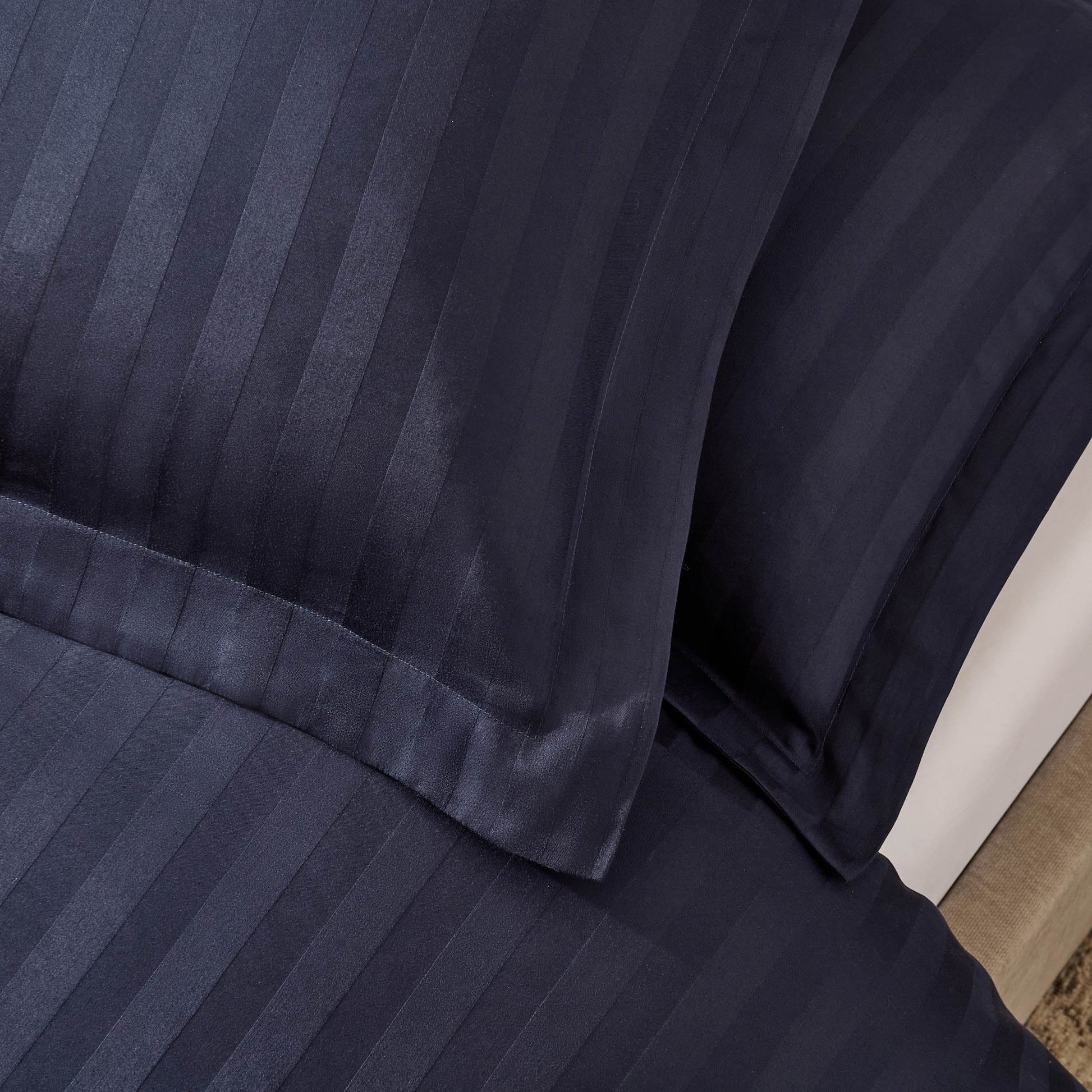 Pair of Hotel Satin Stripe 200 Thread Count Oxford Pillowcases - Navy - DUSK