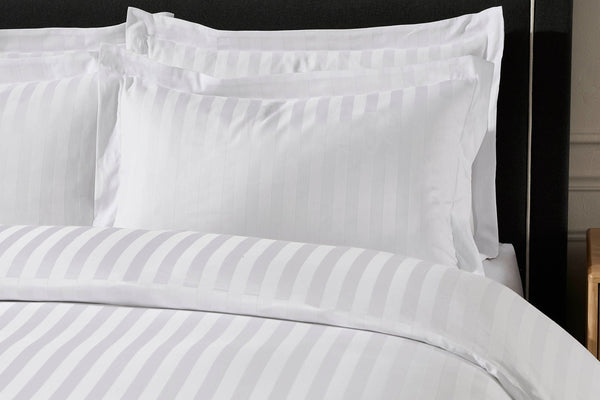 Pair of Hotel Satin Stripe 200 Thread Count Oxford Pillowcases - White - DUSK