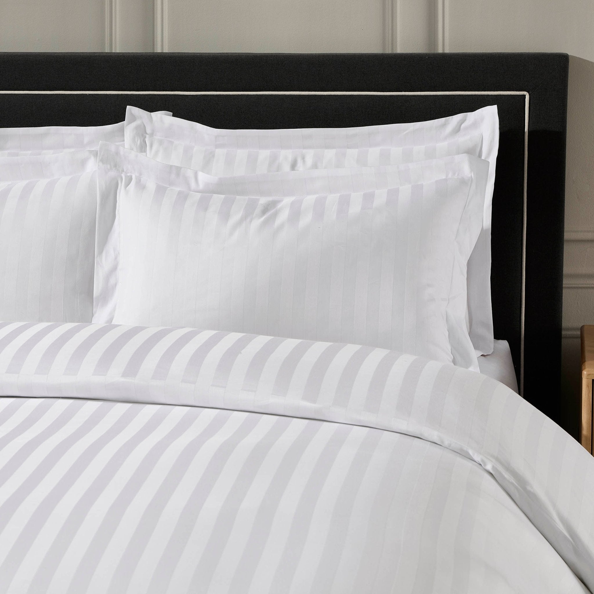 Pair of Hotel Satin Stripe 200 Thread Count Oxford Pillowcases - White - DUSK