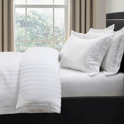 Pair of Hotel Satin Stripe 200 Thread Count Oxford Pillowcases - White - DUSK