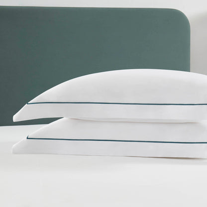 Pair of Islington Oxford Pillowcases - White/Kingfisher - DUSK