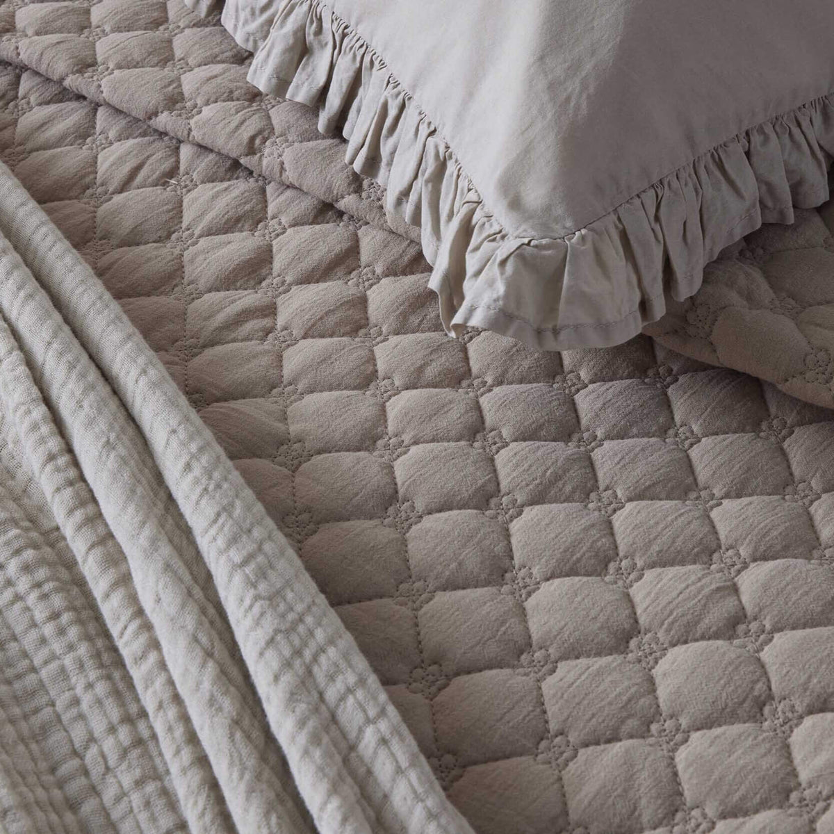 Pair of Marion Ruffle Edge Oxford Pillowcases - Washed Cotton - Sand - DUSK