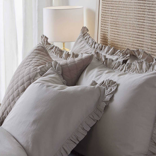 Pair of Marion Ruffle Edge Oxford Pillowcases - Washed Cotton - Sand - DUSK