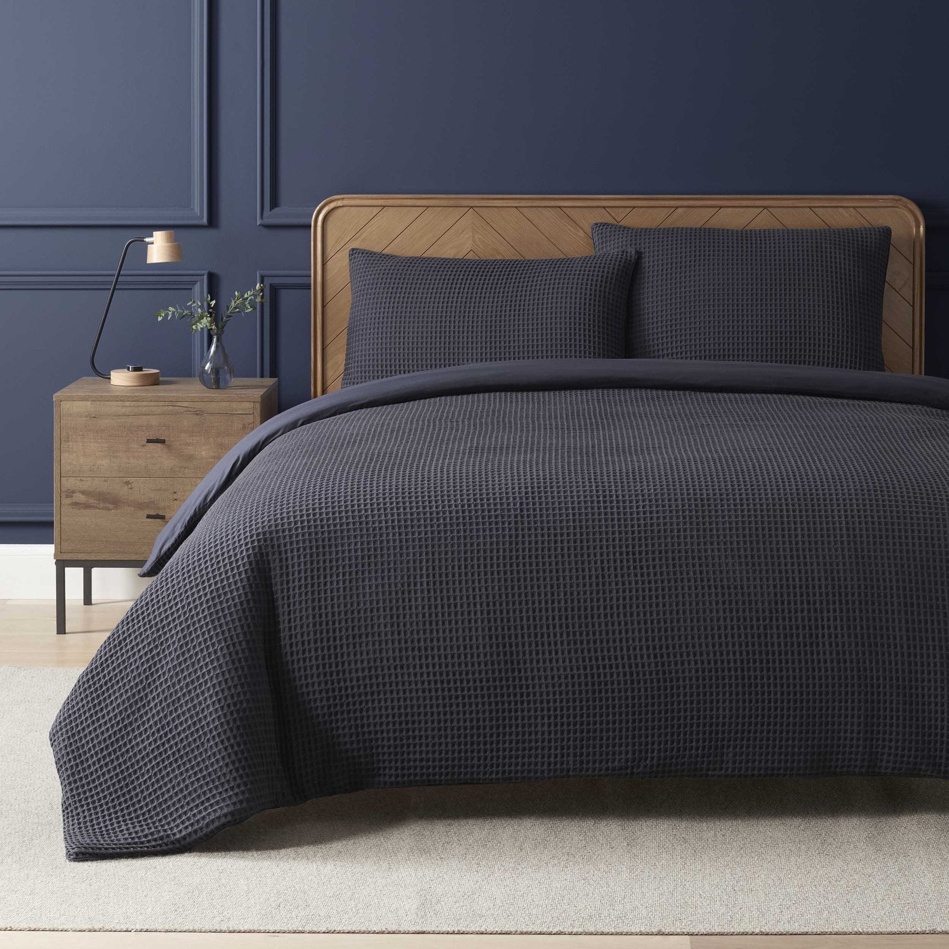 Pair of Portofino Waffle Pillowcases - 200 Thread Count - Cotton - Midnight - DUSK