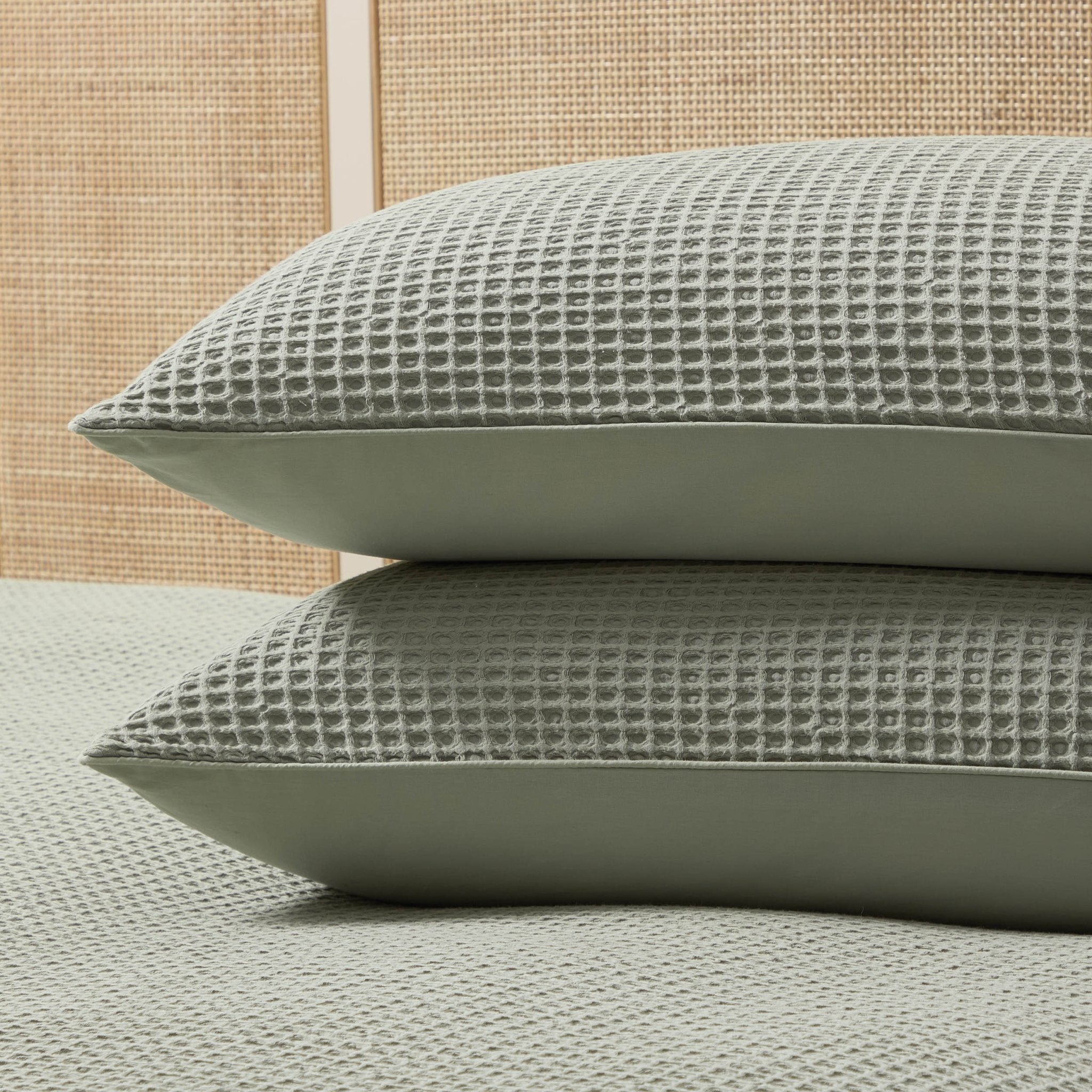Pair of Portofino Waffle Pillowcases - 200 Thread Count - Cotton - Sage Green - DUSK