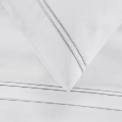 Pair of Regent Embroidered Classic Pillowcases - 400 Thread Count Sateen - Grey - DUSK