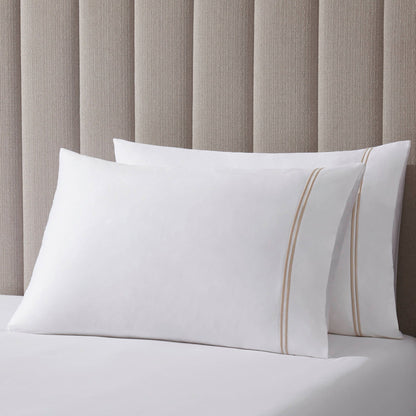 Pair of Regent Embroidered Classic Pillowcases - 400 Thread Count Sateen - Natural - DUSK