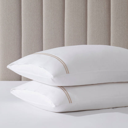 Pair of Regent Embroidered Classic Pillowcases - 400 Thread Count Sateen - Natural - DUSK