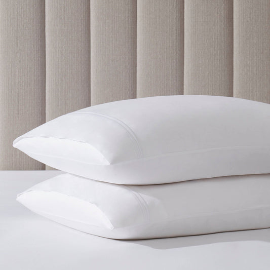 Pair of Regent Embroidered Classic Pillowcases - 400 Thread Count Sateen - White - DUSK