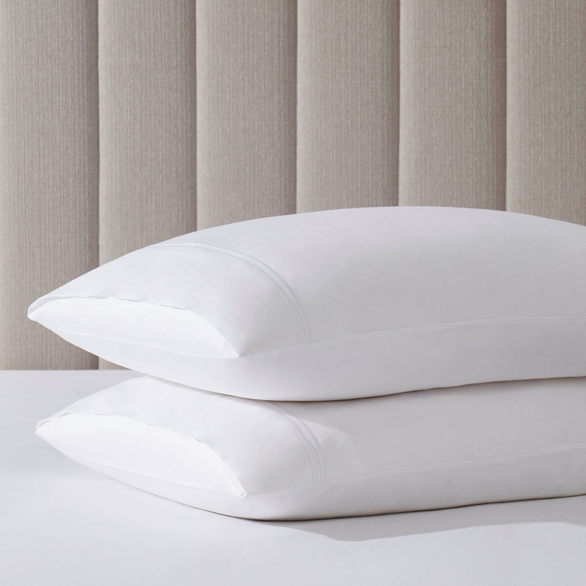 Pair of Regent Embroidered Classic Pillowcases - 400 Thread Count Sateen - White - DUSK