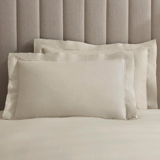 Pair of Regent Embroidered Oxford Pillowcases - 400 Thread Count Sateen - Champagne - DUSK