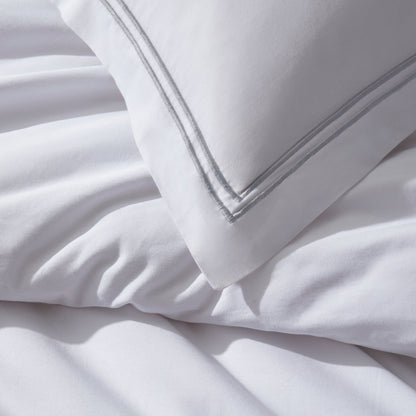 Pair of Regent Embroidered Oxford Pillowcases - 400 Thread Count Sateen - Grey - DUSK