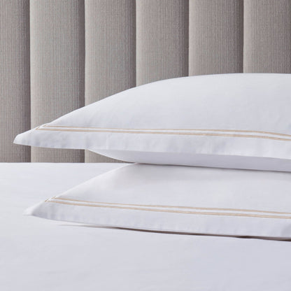 Pair of Regent Embroidered Oxford Pillowcases - 400 Thread Count Sateen - Natural - DUSK