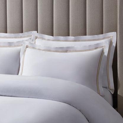 Pair of Regent Embroidered Oxford Pillowcases - 400 Thread Count Sateen - Natural - DUSK