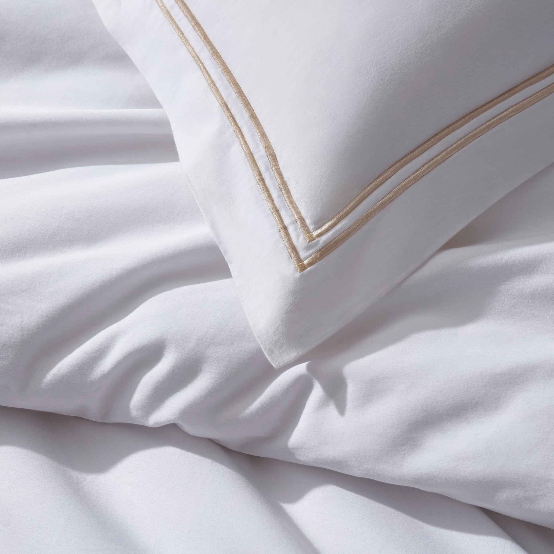 Pair of Regent Embroidered Oxford Pillowcases - 400 Thread Count Sateen - Natural - DUSK