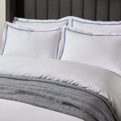 Pair of Regent Embroidered Oxford Pillowcases - 400 Thread Count Sateen - Navy - DUSK