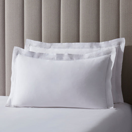 Pair of Regent Embroidered Oxford Pillowcases - 400 Thread Count Sateen - White - DUSK