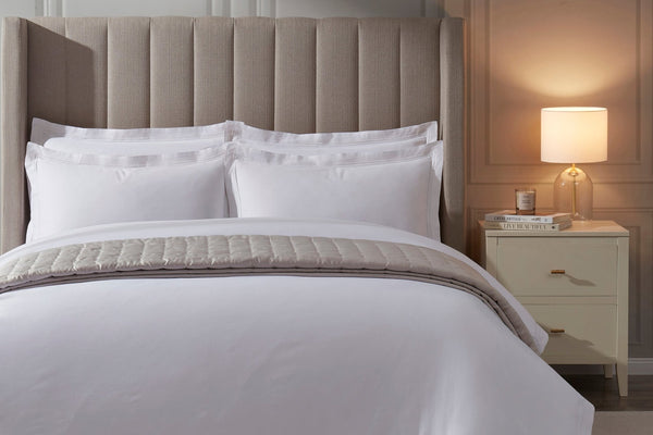 Pair of Regent Embroidered Oxford Pillowcases - 400 Thread Count Sateen - White - DUSK
