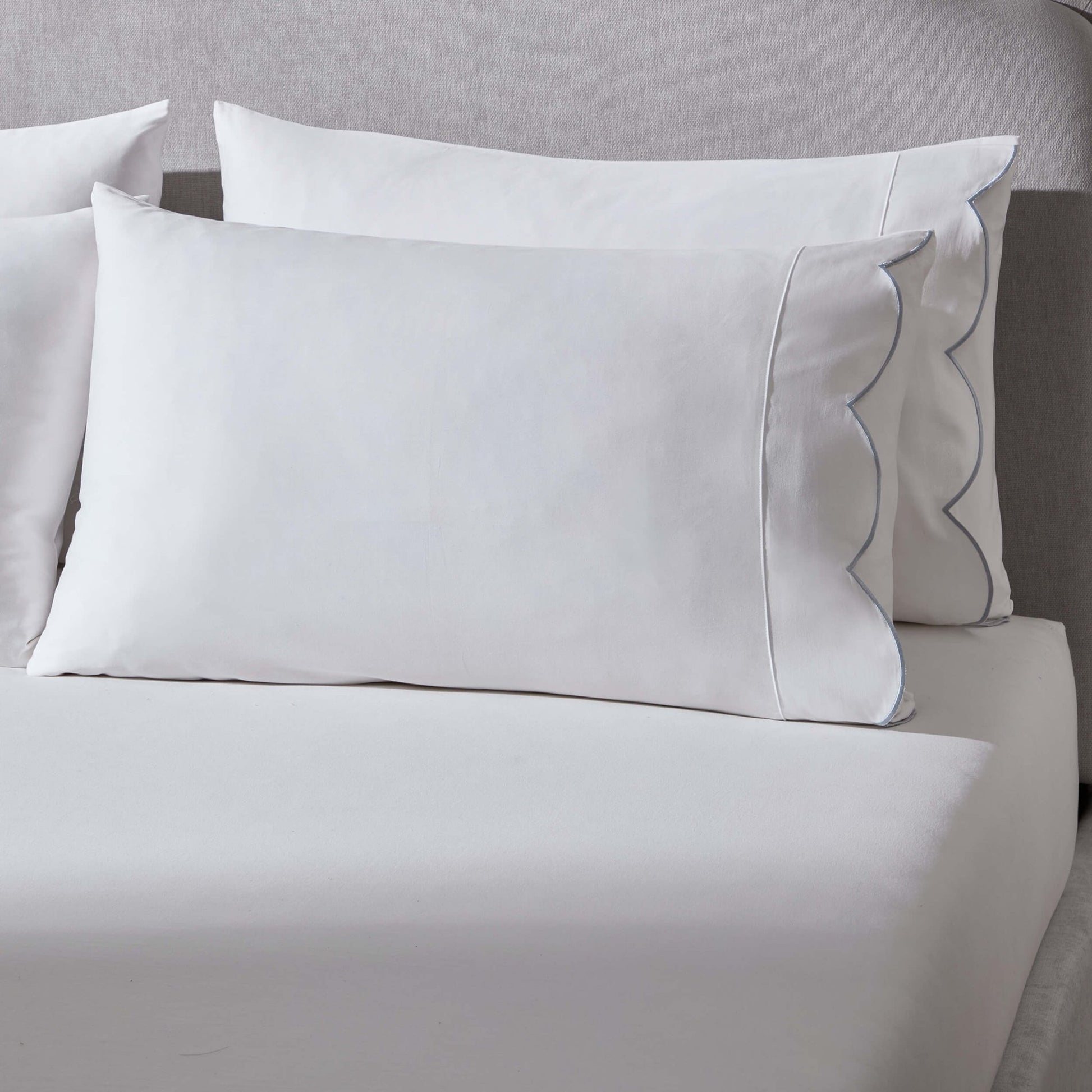 Pair of Simone Scallop Embroidered Edge Classic Pillowcase - White/Blue - DUSK