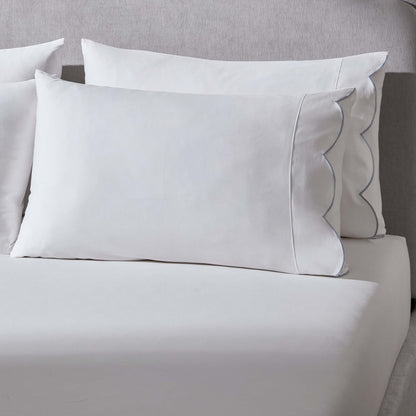Pair of Simone Scallop Embroidered Edge Classic Pillowcase - White/Blue - DUSK