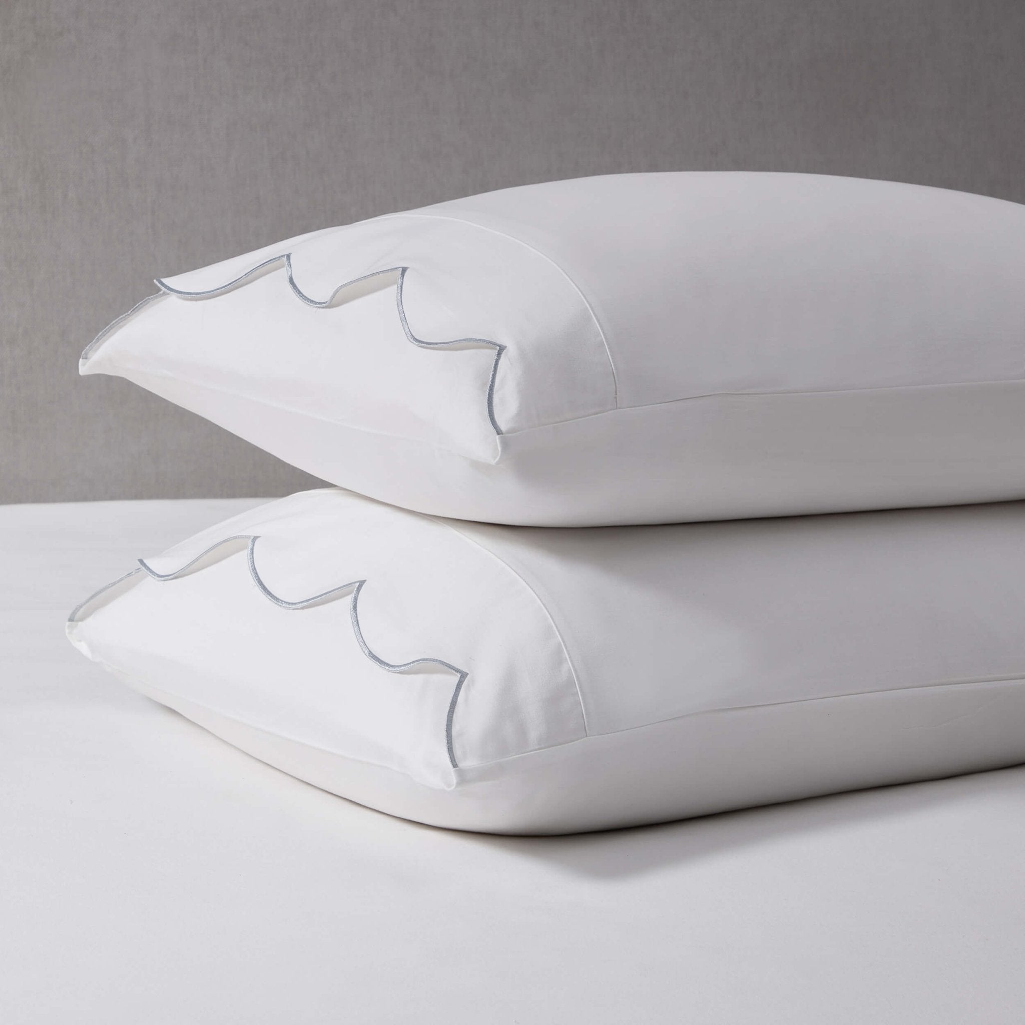 Pair of Simone Scallop Embroidered Edge Classic Pillowcase - White/Blue - DUSK